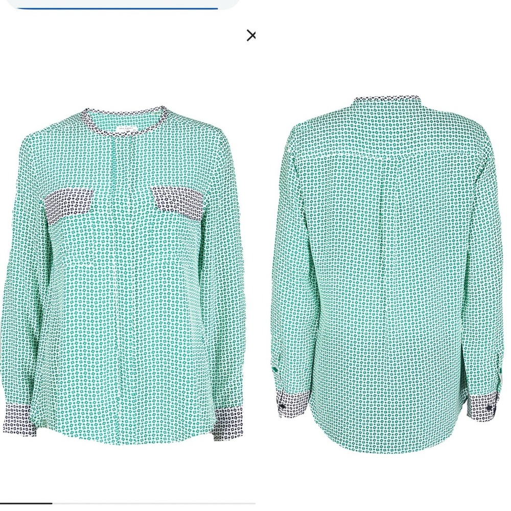 Equipment 100% Silk Green Black Geometric Print Long Sleeve‎ Button Down - Large